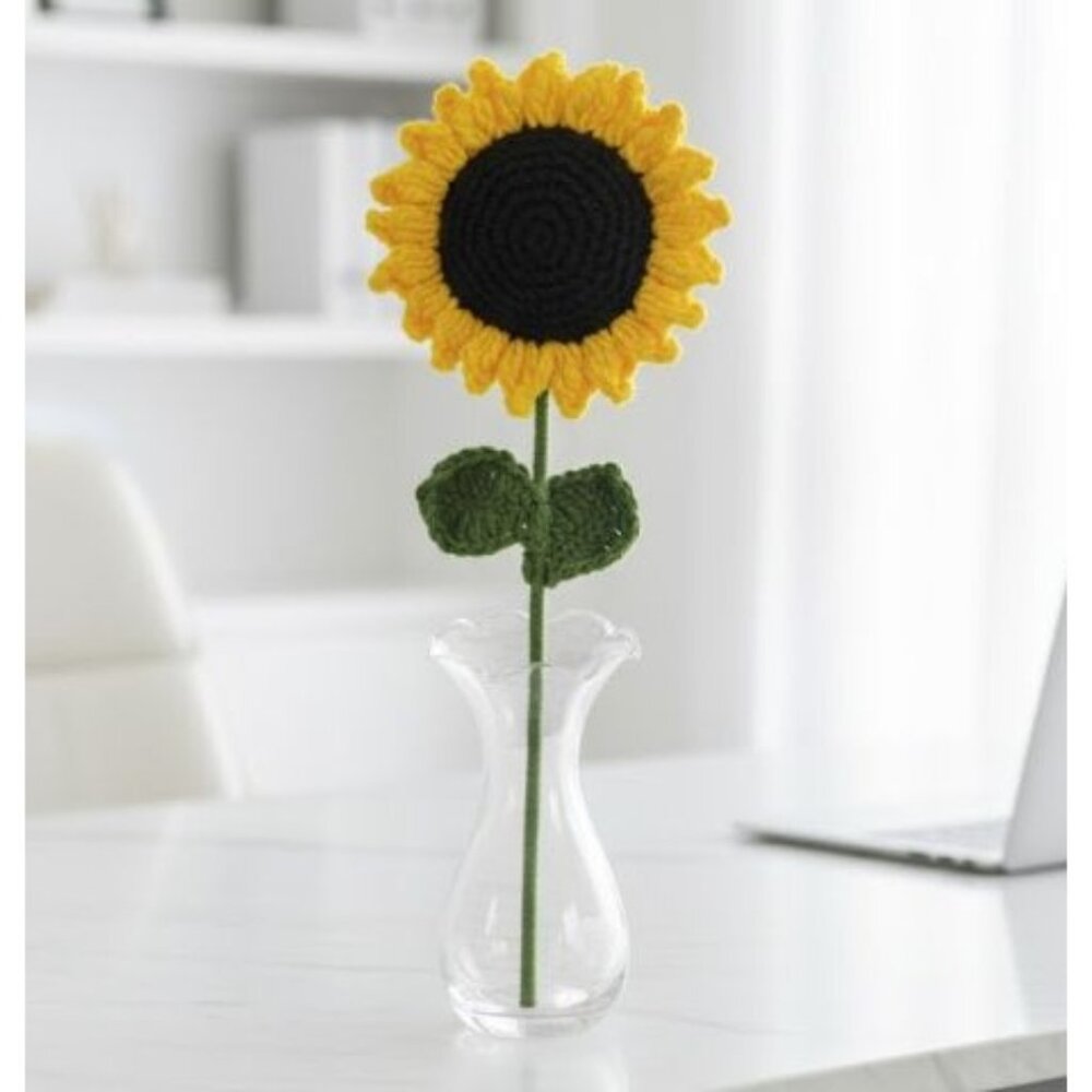 Crochet Sunflower Knit Handmade Artificial Flower Arrangement Yellow Decor Gif